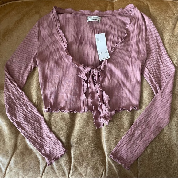 MAUVE TIE CROPPED CARDIGAN STYLED TOP - Picture 4 of 13
